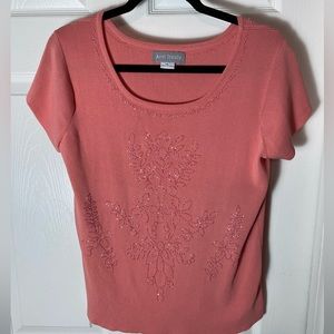 Ann Trinity round neck top detailed floral embellishments size XL